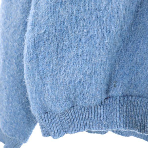 Sears 60s 70s Mohair Long Sleeve V Neck Knit L Blue Sweater Men's Used