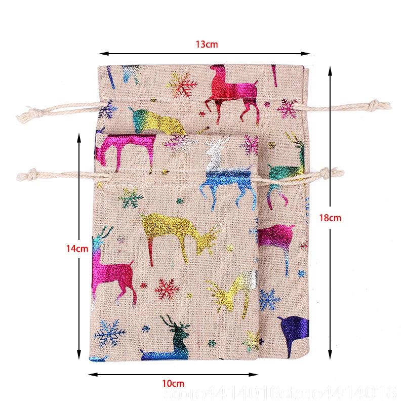 10pcs10x14 13x18 Cm Hot Stamping Printed Gift Christmas Wrapping Bags Drawstring Cotton Linen Bags Wedding Party Decoration
