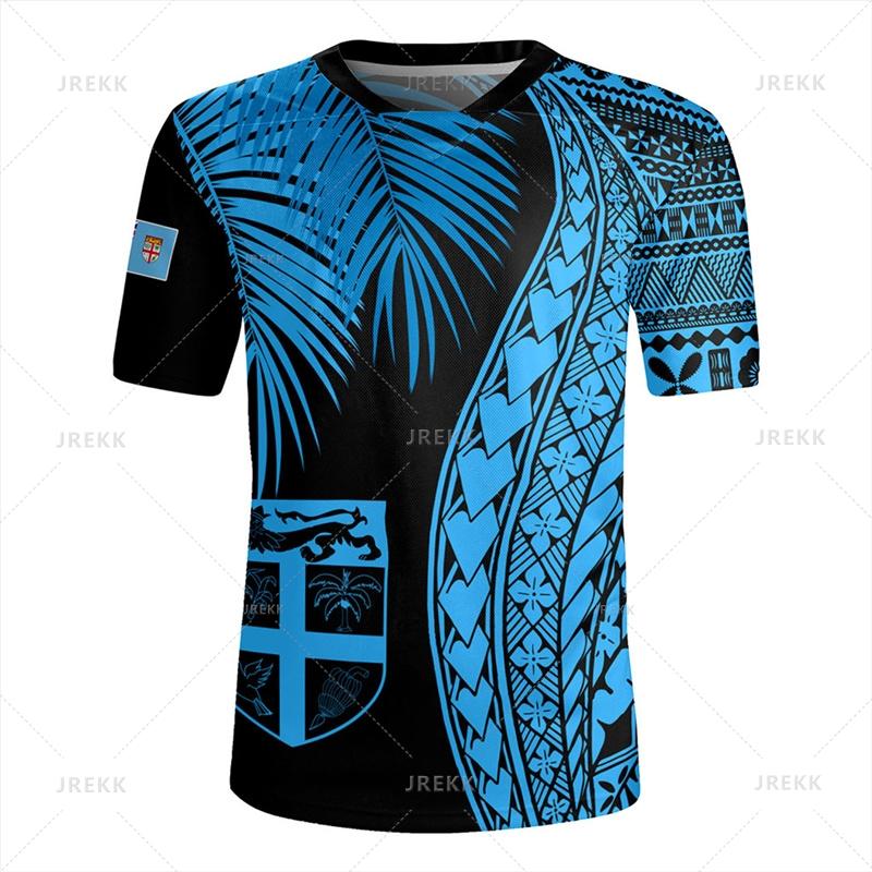 The Republic-of Fiji Flag 3D Printing V Neck T Shirt Fiji Rugby-Jersey Emblem Graphic V neck