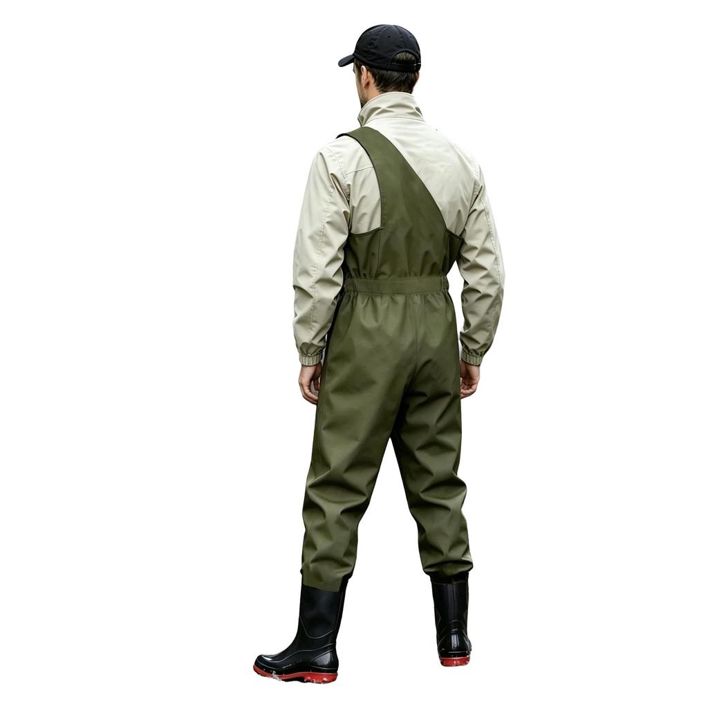 Men One Shoulder Fishing Jumpsuit Water Resistant Sleeveless Elastic Side Waist Legs Overalls with Hook Loop Fastener and Zip Pockets