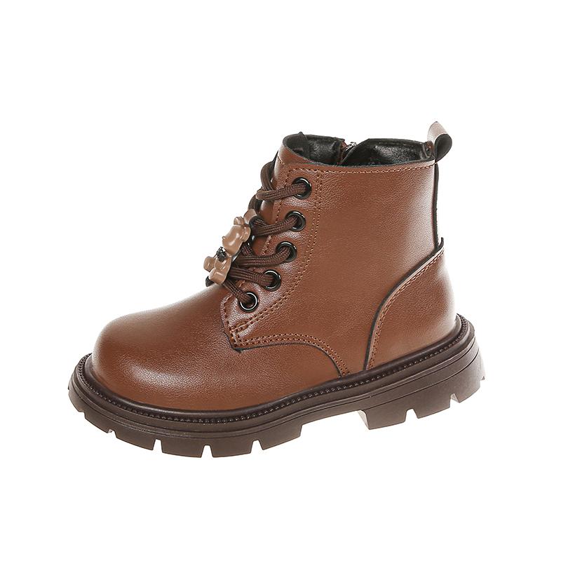 Children Fashion Boots Girls Leather Short Boots Retro Kids Ankle Boots with Bear Doll Anti-Slippery Spring  Autumn 2024 New