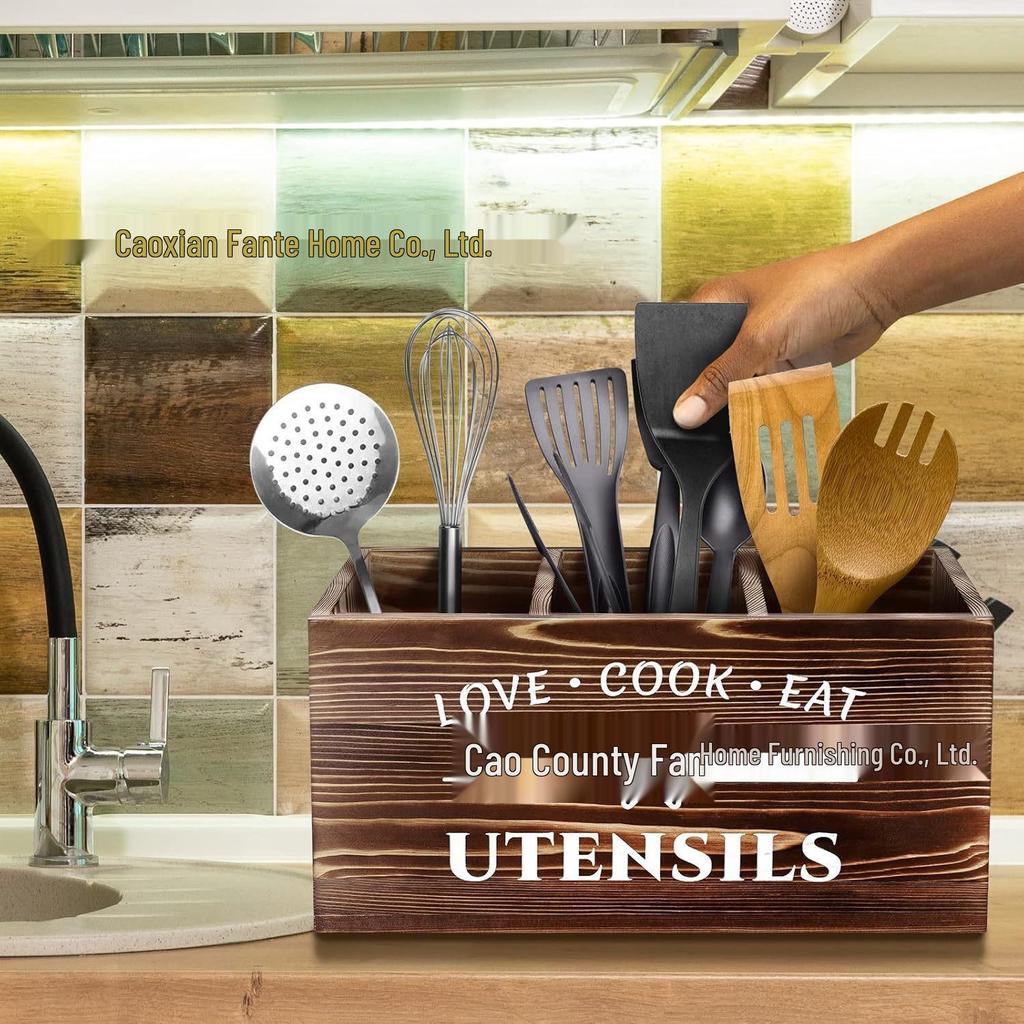 Wooden Kitchen Countertop Cutlery & Utensil Organizer