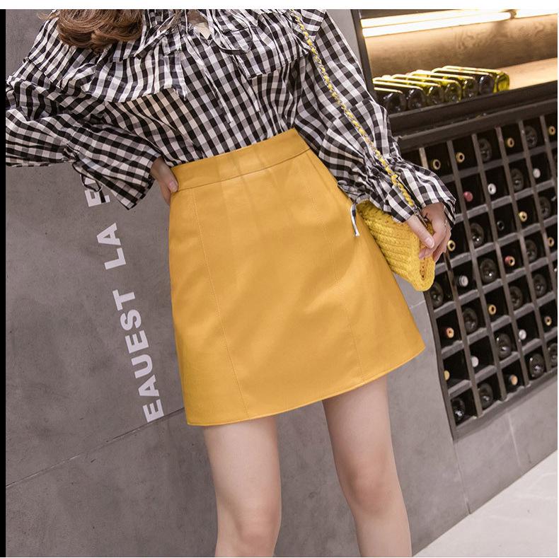 Korean-Style PU Leather A-Line Mini Skirt, Multicolor, Spring/Autumn Collection.