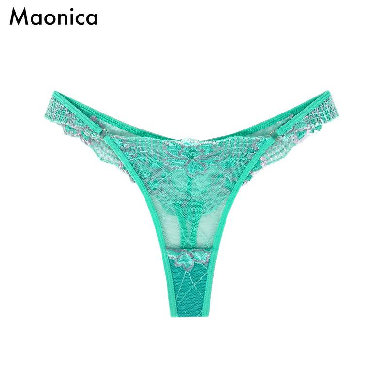 Европейский Размер Новое Нижнее Белье Сексуальное Кружево Разноцветные Стринги Вязаные Цветы Удобные Дышащие Тонкие Летние Стринги S зелёный