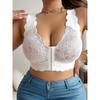 Plus Size Elegant Bra, Women's Contrast Lace Front Closure Scalloped Trim Bralette