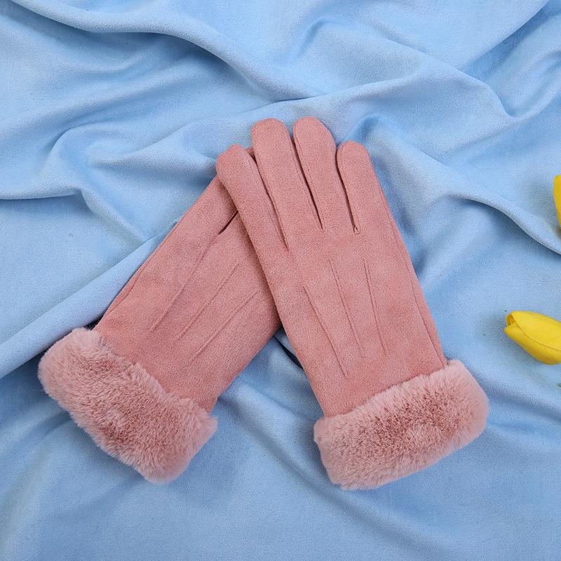 Suede Ladies Gloves Warm and Stylish In Autumn and Winter Cute Korean Version of Touch Screen Plus Velvet Padded Riding.