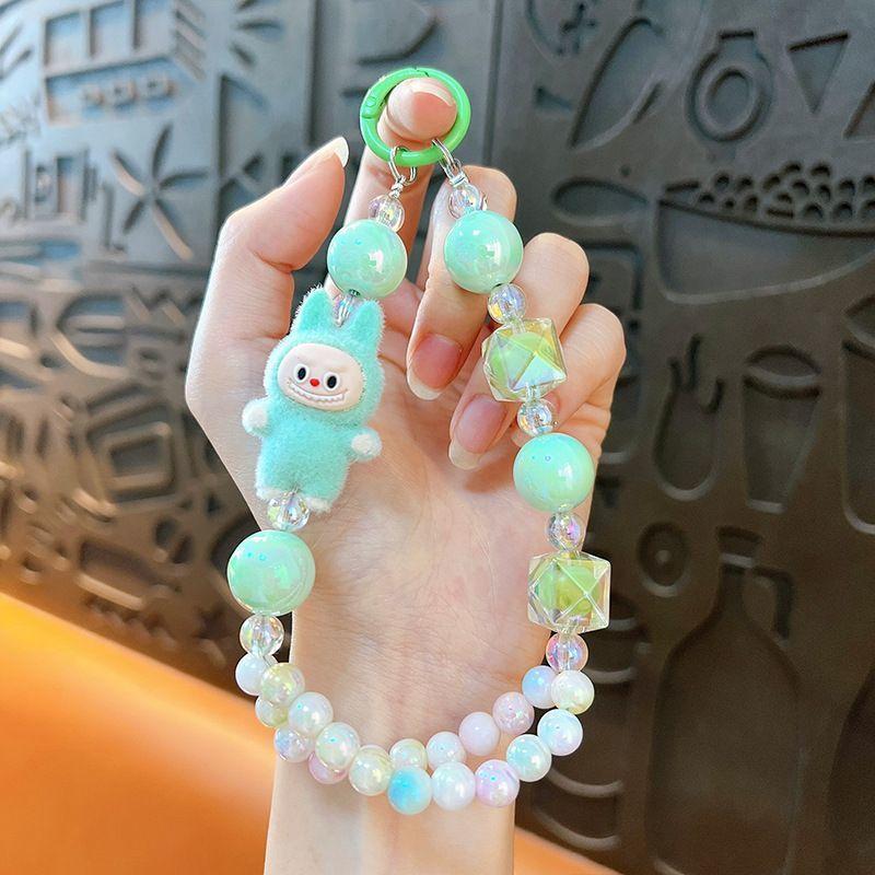 Kreatives Beflocken modifizierte Puppenkleidung doppelte Perlenlinie Handykette Schlüsselanhänger niedliche Tasche Autoanhänger
