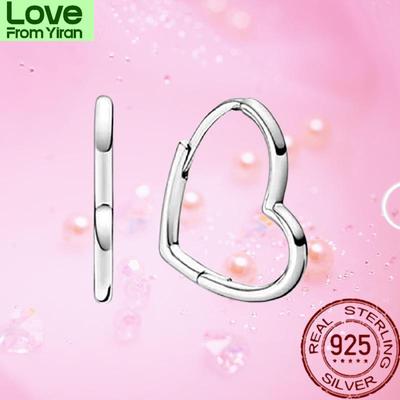 New 925 Sterling Silver Asymmetric Heart Shape Ladies Earrings Simple Fashion Women Earrings Party  S925 Gift Brithday