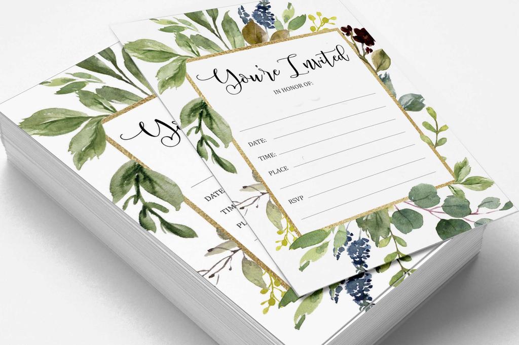 Inkdotpot 30er-Pack Einladungen mit Umschlägen, Einladungen im Grünen für Ihre Hochzeit, Brautparty, Babyparty, Geburtstagseinladungen