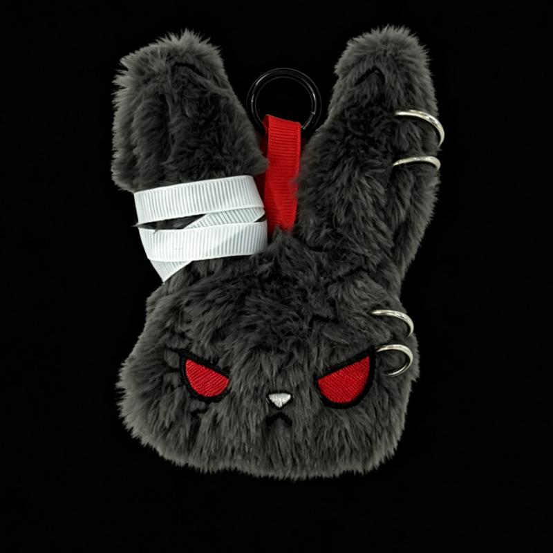 -- Gothic Bunny Plush Keychain RabbitBag Charm with Bandage Desian Kawaii Key Ring Pendant Car Bag Ornament Girl Gift