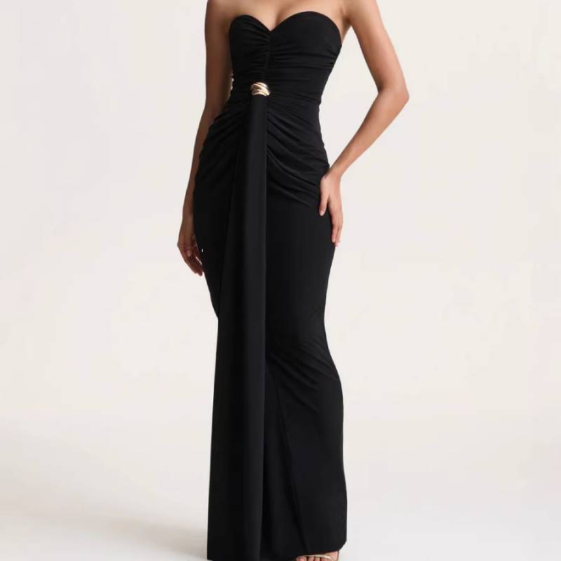 Summer Highwaist Bodycon Dress With Pleated Ruffle Design For Casual And Party Wear