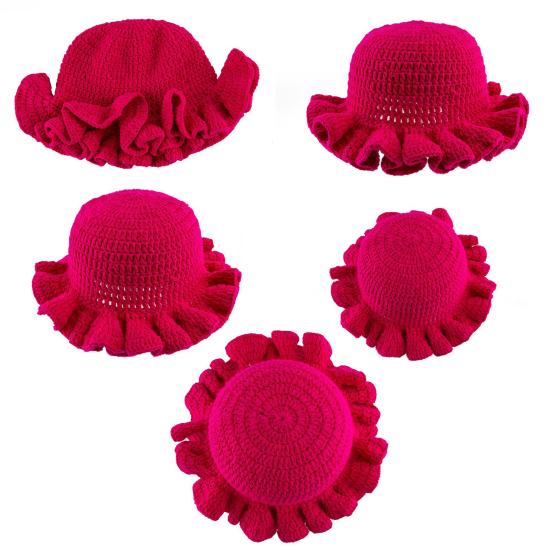 Fisherman Hat Solid Color Ruffled Brim Design Knitting Hat Windproof Warm Sun Protection Outdoor Activities Hat