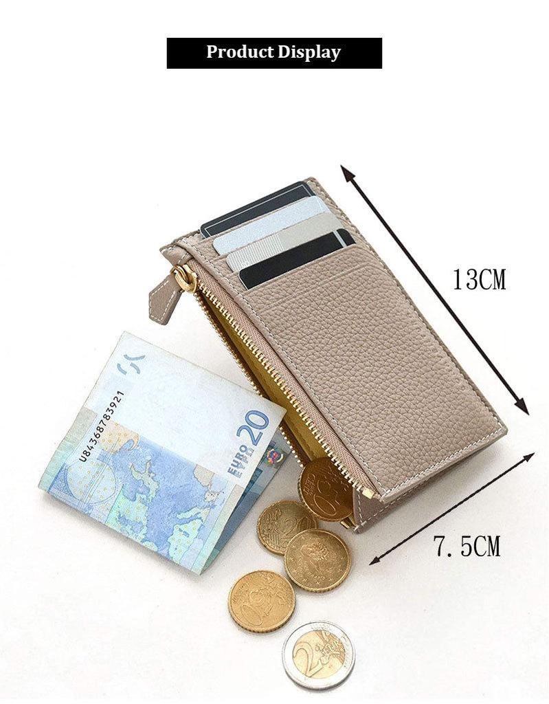 Women's Japanese Korean Style Multi-Card Cowhide ID Holder with Zipper Coin Purse
