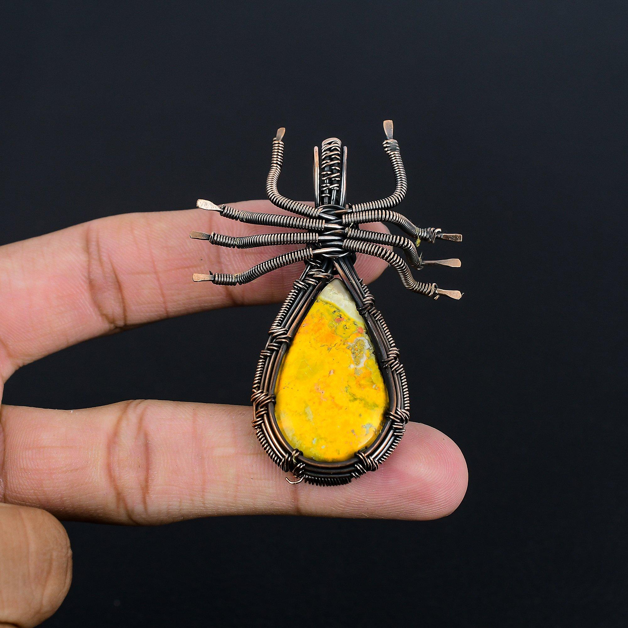 

Bumble Bee Jasper Jewelry, 999 Copper Wire Wrapped Gemstone Pendant, Handmade Pendant, For Memorial Day 2.28 Inches