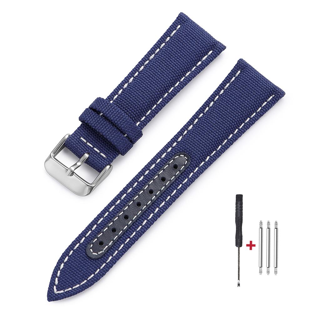 Sailcloth Watch Strap 20mm 22mm for Omega for Seiko Nylon Leather Stitching Bands Quick Release Bracelet Smartwatch Wristband