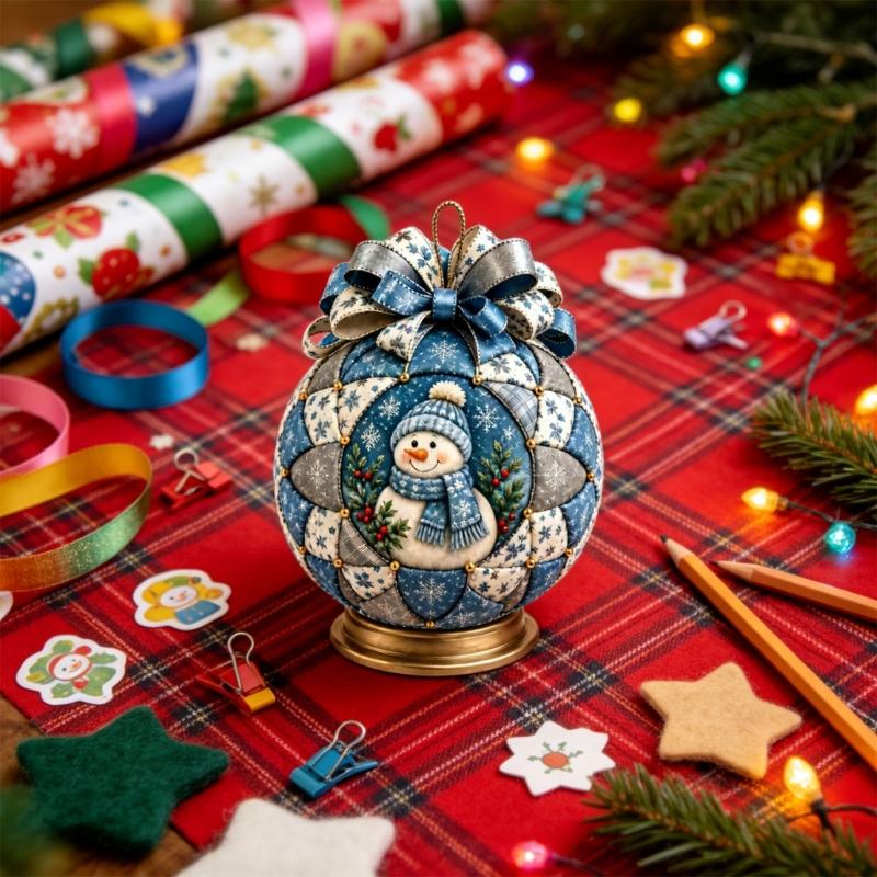 Fabric Christmas Ornament Craft Set, 1 Set for Patchwork Making without Needle and Thread, with Ribbon and Hanging Loop