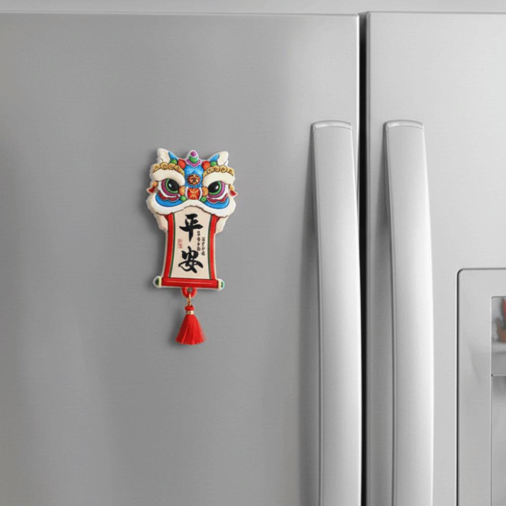 Cartoon Refrigerator Magnet 3D Relief New Year Decoration Lion Dance Refrigerator Sticker Office