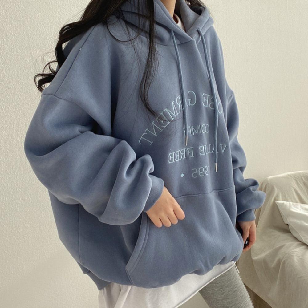 Felpa con cappuccio da donna con stampa di lettere, manica lunga oversize, tasca, felpa larga per primavera, autunno, inverno