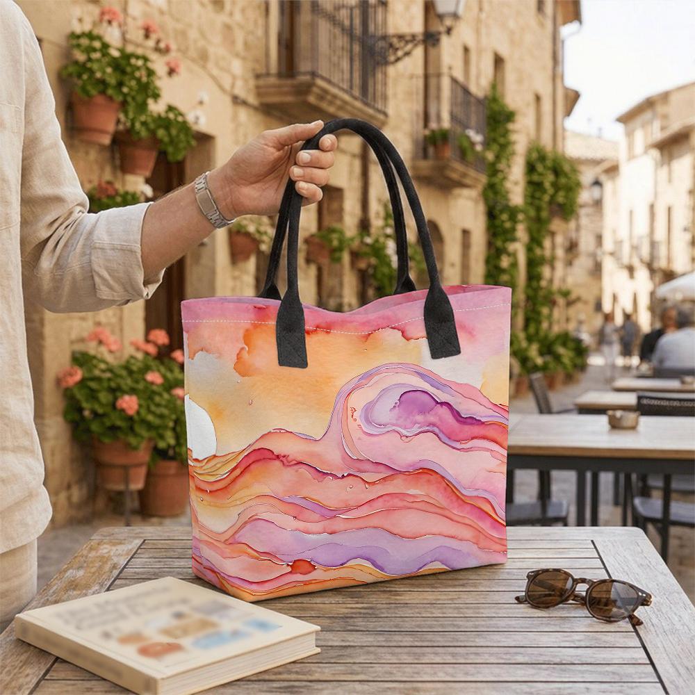 Watercolor Landscape Tote Bag Aesthetic Large Capacity Shoulder Bag for Daily Commute Shopping Travel