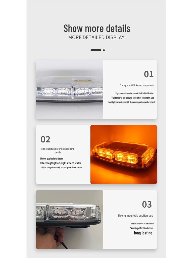 Ceiling-Mounted High Brightness Red & Blue Strobe Warning Light, Magnetic, 12V, 36 LEDs, Short Row for Cars