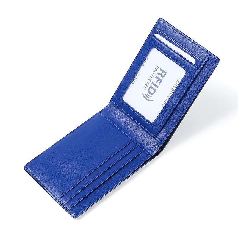 

Европейский и американский стильный кошелек из натуральной кожи с RFID-защитой, короткий зажим для денег, держатель для карт синий