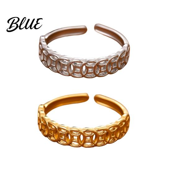 Fortune-Boosting Ring Women Hollow Copper Coin Shape Adjustable Opening Design