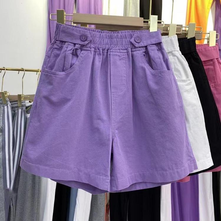 Women's Summer Fashion High Waisted Wide Leg Denim Shorts Age Reducing Purple