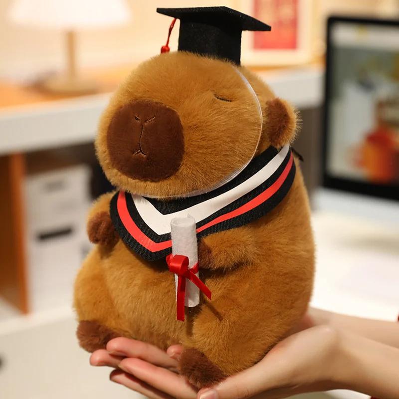 20-25cm Kawaii Graduation Dr.Capybara Plush Toy Cute Christmas Hat Kapibala Soft Doll Boys Girls Child Students Graduation Gift