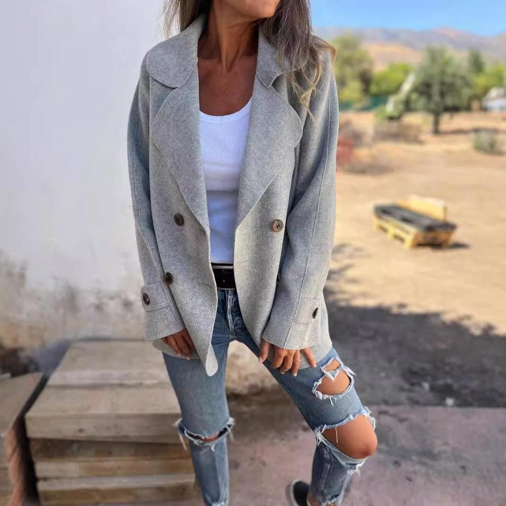 Damen Übergröße Wendbare Tweedjacke Lässig Revers Langarm Knopfjacke