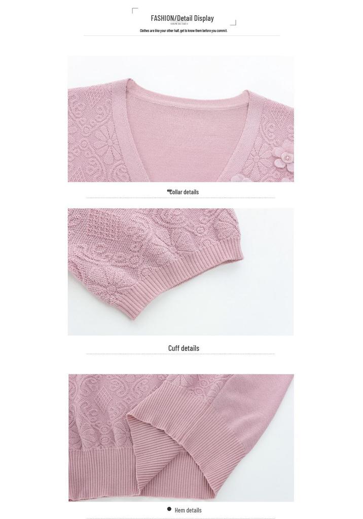 2026 Summer Ice Silk Short-Sleeve Knitted Cardigan for Middle-Aged & Elderly Women - Mother's Day Edition