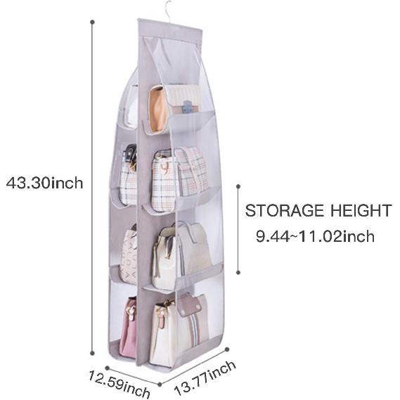2pcs 8 Pockets Hanging Purse Handbag Organizer Clear Hanging Shelf Bag Collection Storage (Pink*2)