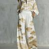 1116 New European and American Style Fashion Luxury Black Gold Baroque Print Nine-quarter Sleeve Wide-leg Pants Set Women's Two-piece Set