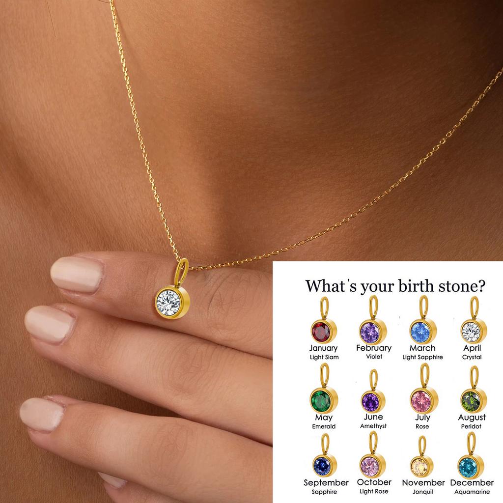 CARLIDANA Fine Jewelry Charms Hot Birthstone Necklace Fashion Simple Zircon Stainless Steel Necklace Christmas Birthday Gift