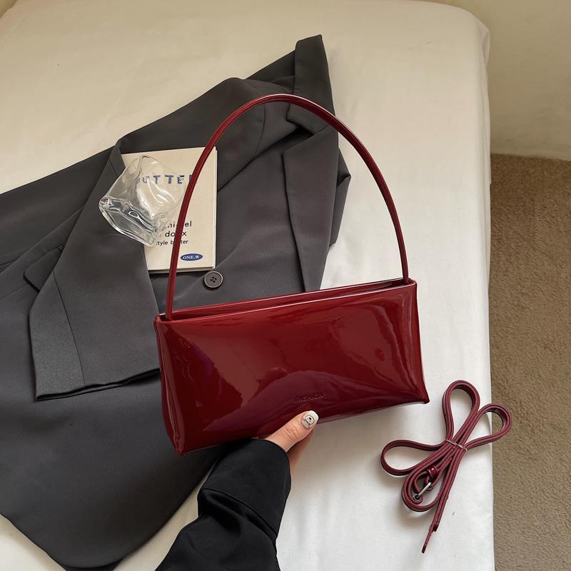 Shopper Purse Shiny Patent Leather Handbag Luxury Brands Women Shoulder Bags Wine Red Ladies Armpit Purses Ladies Totes Clutch