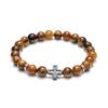 Fashion Religion Cross Men Women 8mm Natural Stone Tiger Eye Volcanic Rock Bead Bracelet Elastic Bracelet Bangle Jewelry
