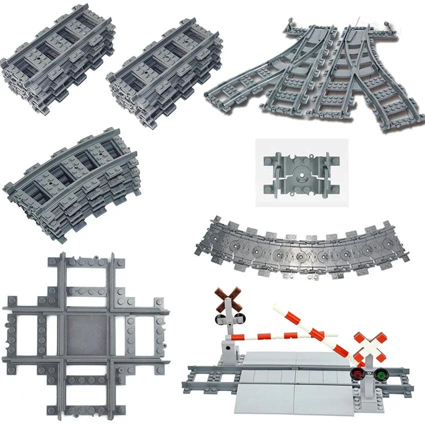 City Trains Diy Building Blocks Straight Curved Rail Bricks Parts Bridge Tunnel Model Soft Flexible Cross Tracks Railway Moc Toy