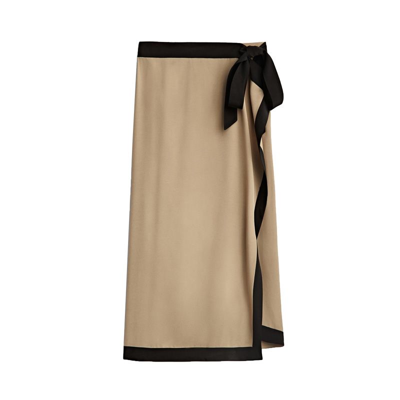 

Весенний приталенный модный длинный MD с контрастными цветами и шнуровкой Green Brown L