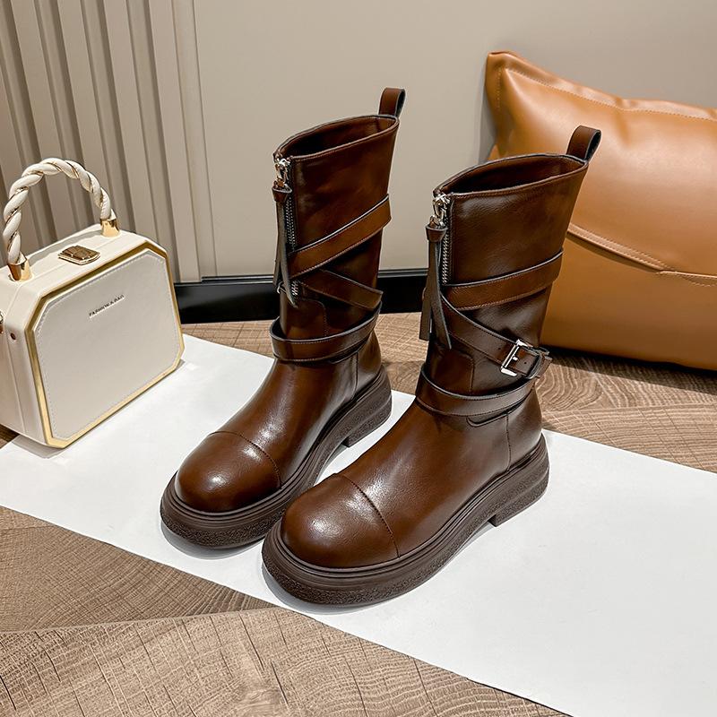 

Autumn Maillard Brown Short Boots Women s Platform Martin Boots Retro Folded Medium Boots Handsome Locomotive Boots 40