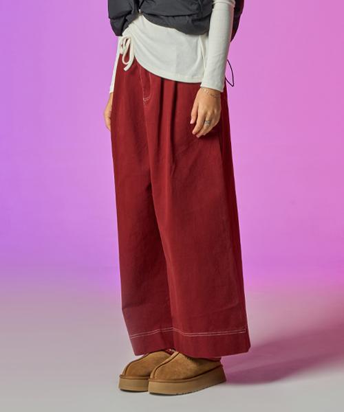 KOLEAT [Fleece-Lined Ver.] Wide Cotton Stitch Pants [Red] Kcl.