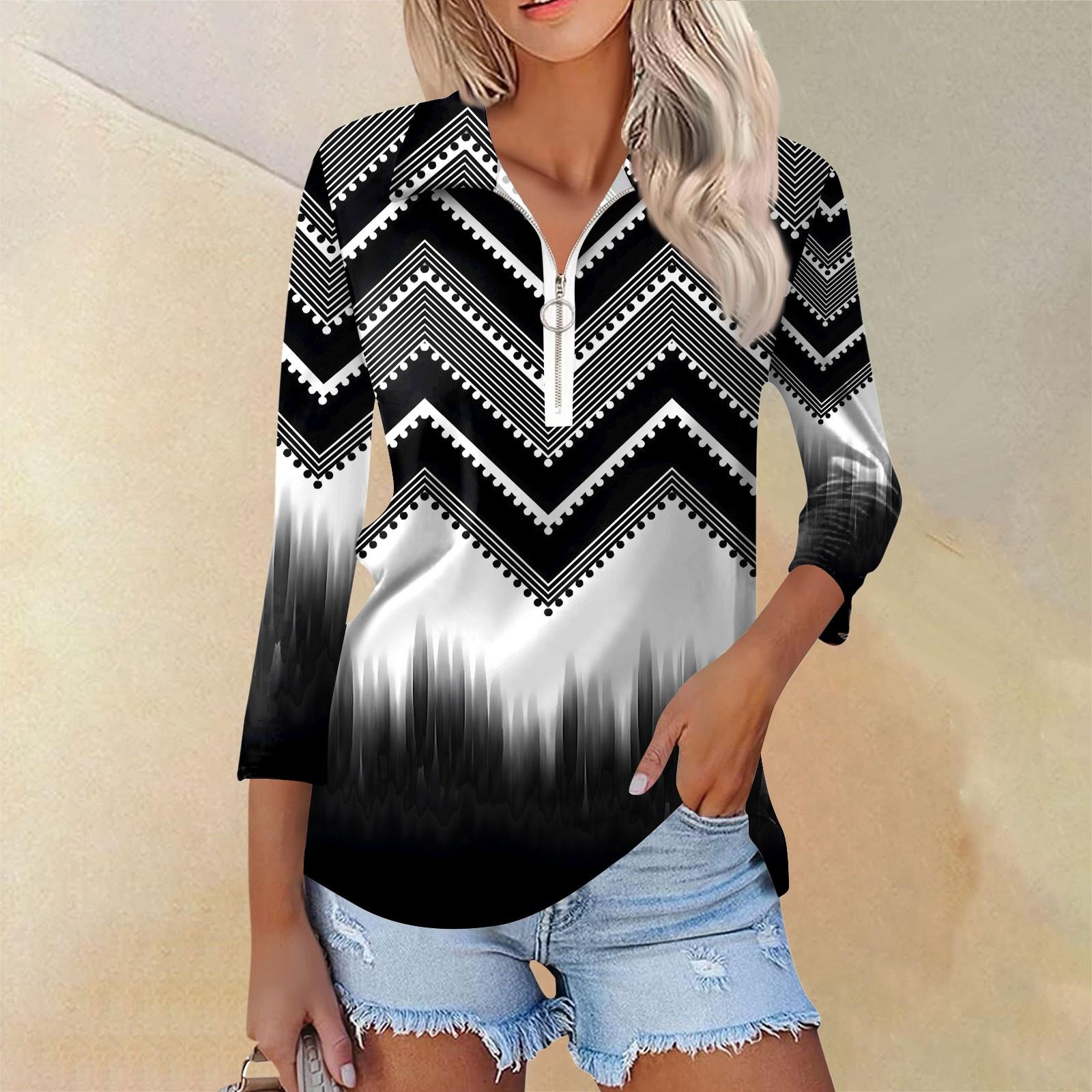 

Жіноча літня модна повсякденна сорочка з V-подібним вирізом і семиточковими рукавами XXXL