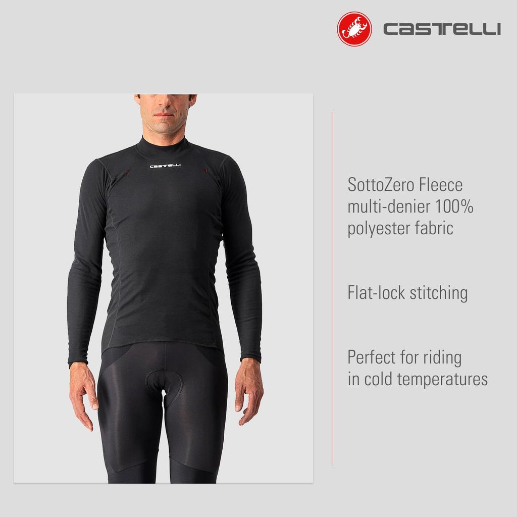 CASTELLI FLANDERS WARM Long Sleeve Thermal Innerwear for Men, Winter Base Layer for Cycling, Running, Skiing, and Outdoor Activities, Black, Size M