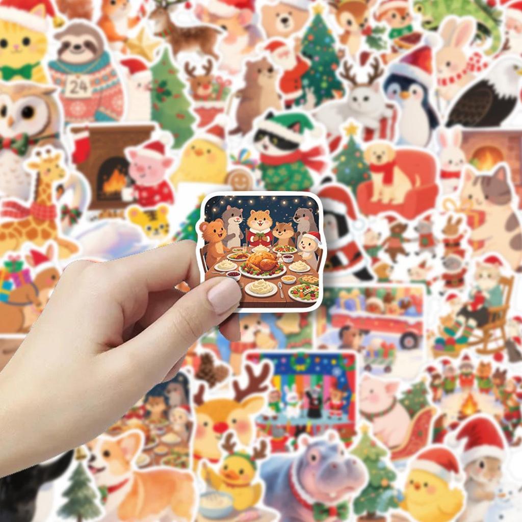 50 Christmas Animal Stickers: Waterproof Decorations for Journals, Phone Cases, and Suitcases