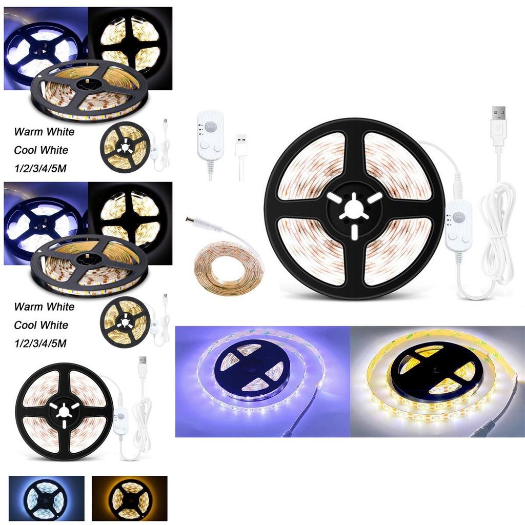 Luzes de Fita LED Versáteis com Sensor de Movimento PIR de 1-5m Alimentadas por USB para Armários e Escadas