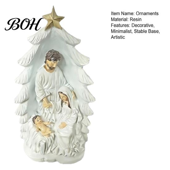 Gold Star Nativity Decor for Desk Holy Family Statue, Christmas Tree Resin Ornament, Hand-Painted Figurine Home Religious Tabletop Altar & Fireplace