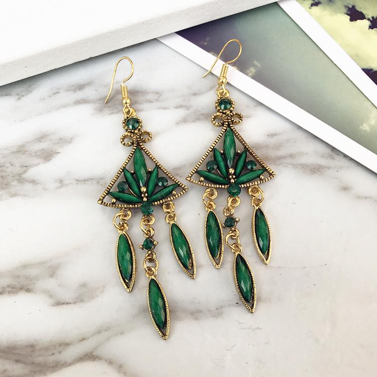 Vintage court gem set earrings long temperament bohemian earrings niche earrings women