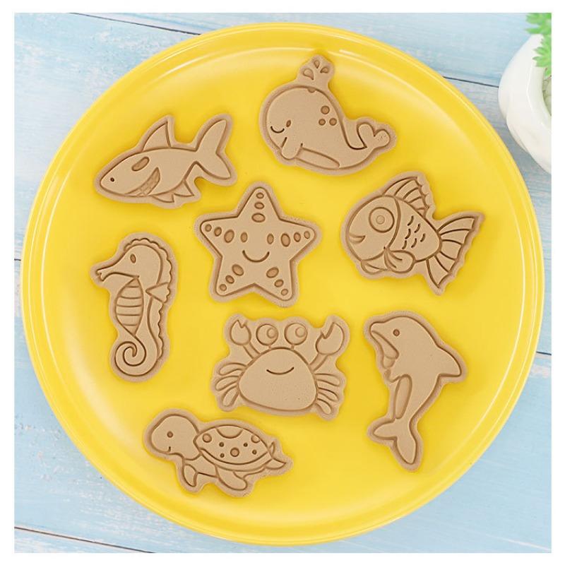 8-Piece Set Marine Animal Cartoon Biscuit Mold Household 3D Fondant Three-dimensional Biscuit Baking Tool