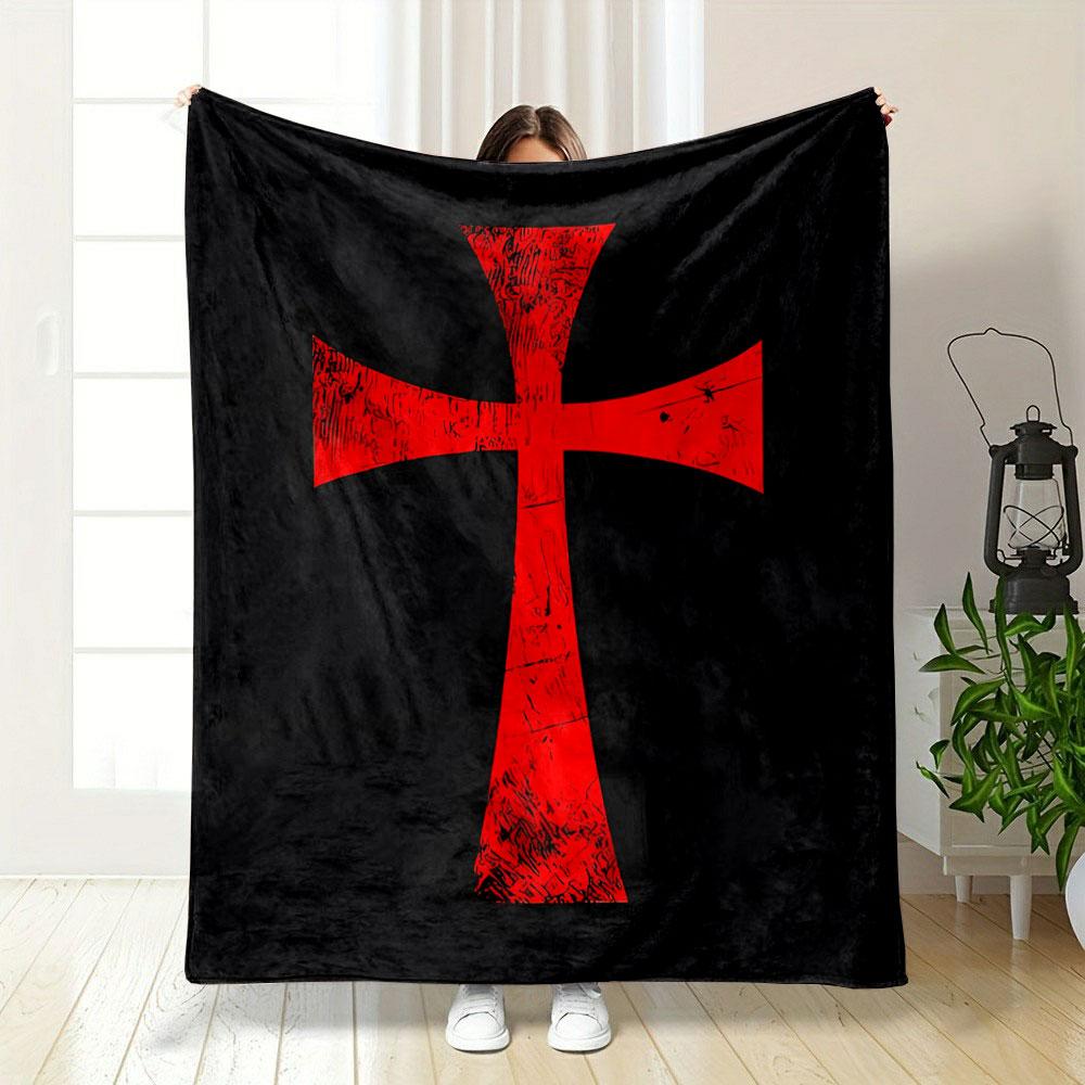 Red Templar Cross Blanket Printed Blanket for Living Room Bed Couch lunch break Soft Cozy Blanket for Friend's festival Gift