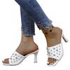 Large size rivet cool slippers 22 spring new European and American style open-toed stiletto high heels one-word high-heeled slippers