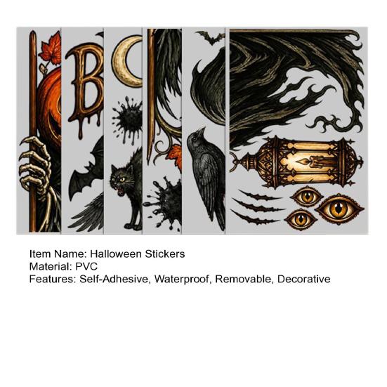 Indoor Outdoor Holiday Decorations 6Pcs Halloween Window Stickers, Ghost Pumpkin Grim Reaper Wall Decals, Large Decorative Scene Murals