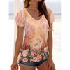 Damen Trendy T-Shirt Blumen Grafik Stil Mode Kurzarm V-Ausschnitt Normale Oberteile Tägliches Print-T-Shirt Sommer Freizeit-Oberteile